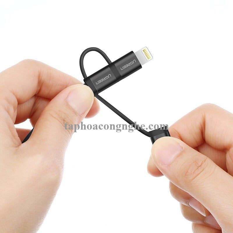 Ugreen 50204 0.5M Màu Đen Cáp sạc đa năng USB sang TypeC + Micro + Lightning có Chip MFI US186 30050204